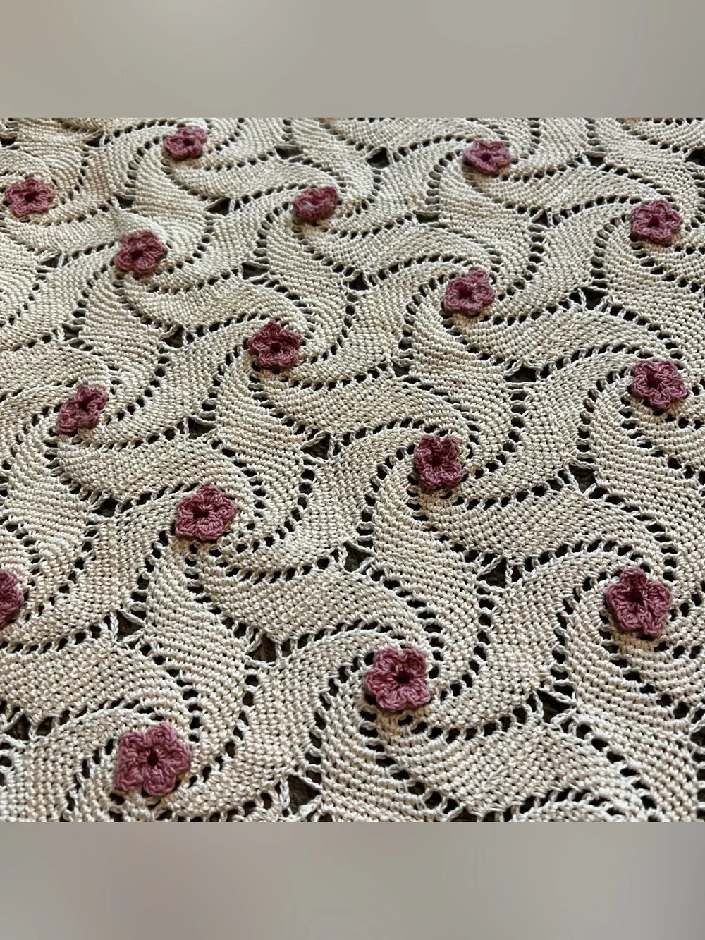 Vintage Hand Crochet Knit Round Throw Blanket or Table Cloth 54